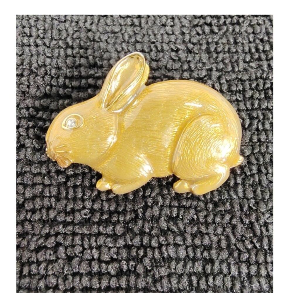 Vintage GARNAY Brooch Pin Rabbit Bunny Gemstone Gold Tone Collectable Jewelry